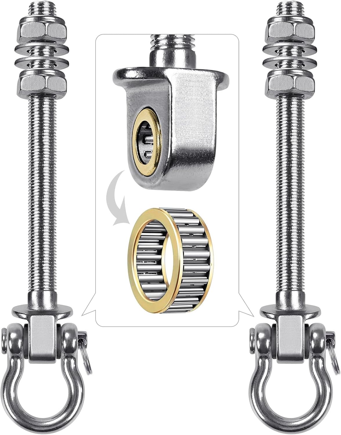 SELEWARE stainless steel swing hangers 2 pack, heavy duty eye hooks for wood beams