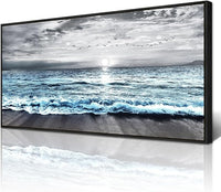 Wapluam Large Wall Art For Living Room Wall Decor For Bedroom Office Wall Decorations Black And White Wall Painting Blue Sea Wave Pictures Artwork For Modern Black Framed Beach Canvas Prints Poster