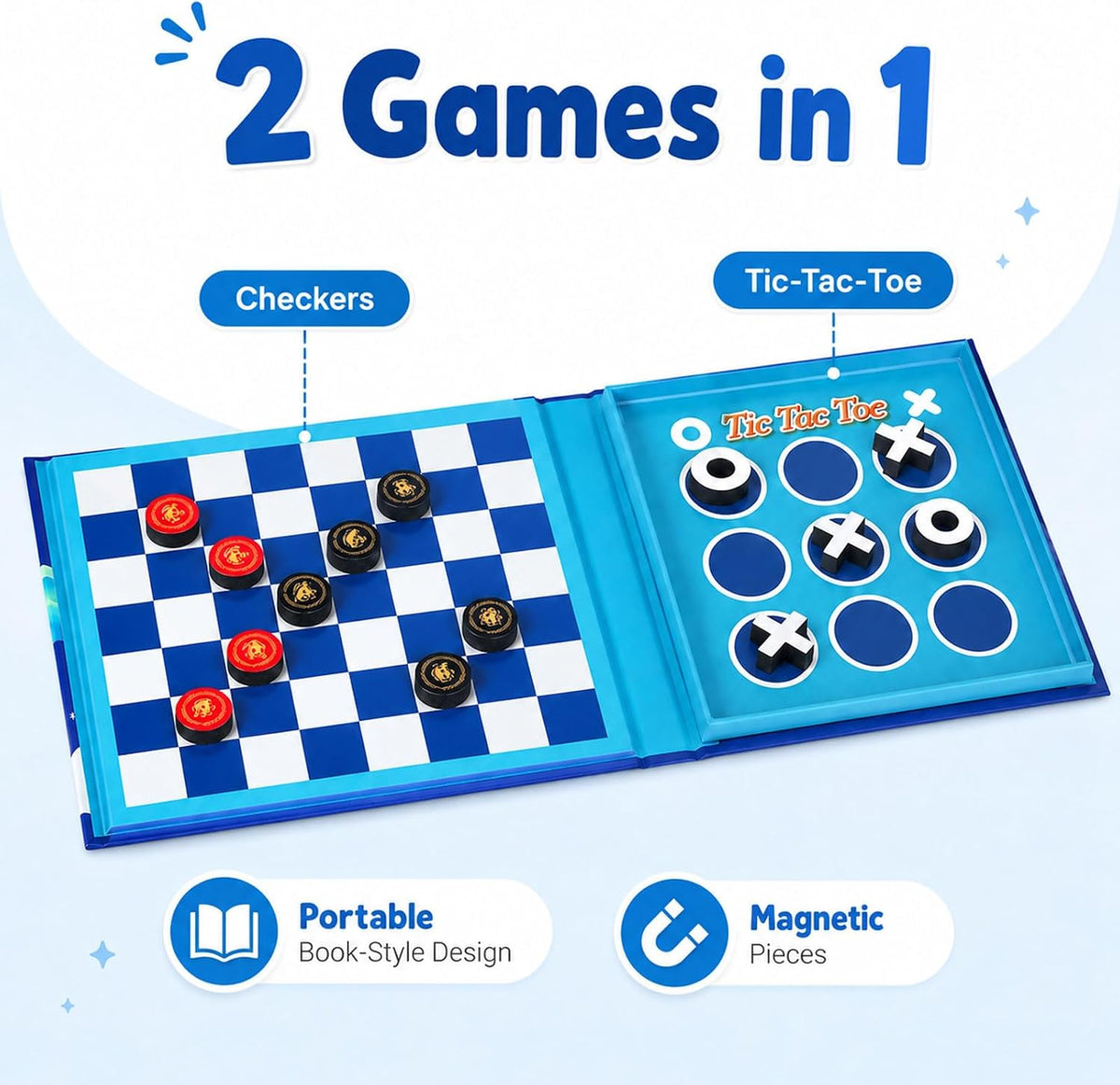 Travofun magnetic fishing game book open with ocean animal pieces and two wooden fishing rods - view 13