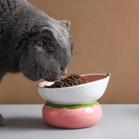 Ceramic Raised Cat Bowl, Strawberry Shaped - Pink - image 3