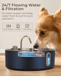7L/236oz Stainless Steel Dog Water Fountain for Large Dogs & Cats – Essentials for Dogs - Navy Blue / Water Fountain + 1 Filter + 1 Sponge - image 3