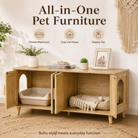 Boho Cat Litter Box Enclosure for 2 Cats, Green and Natural – Essentials for Cats - Natural - image 4