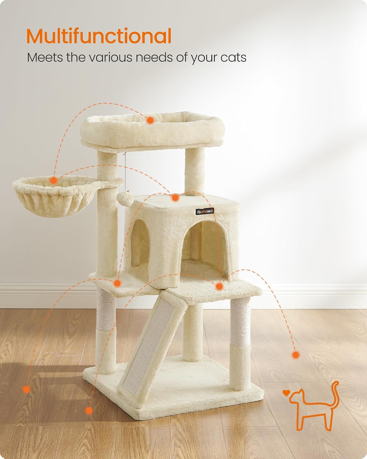 Feandrea Cat Tree, Multi-Level Condo - Beige - image 3
