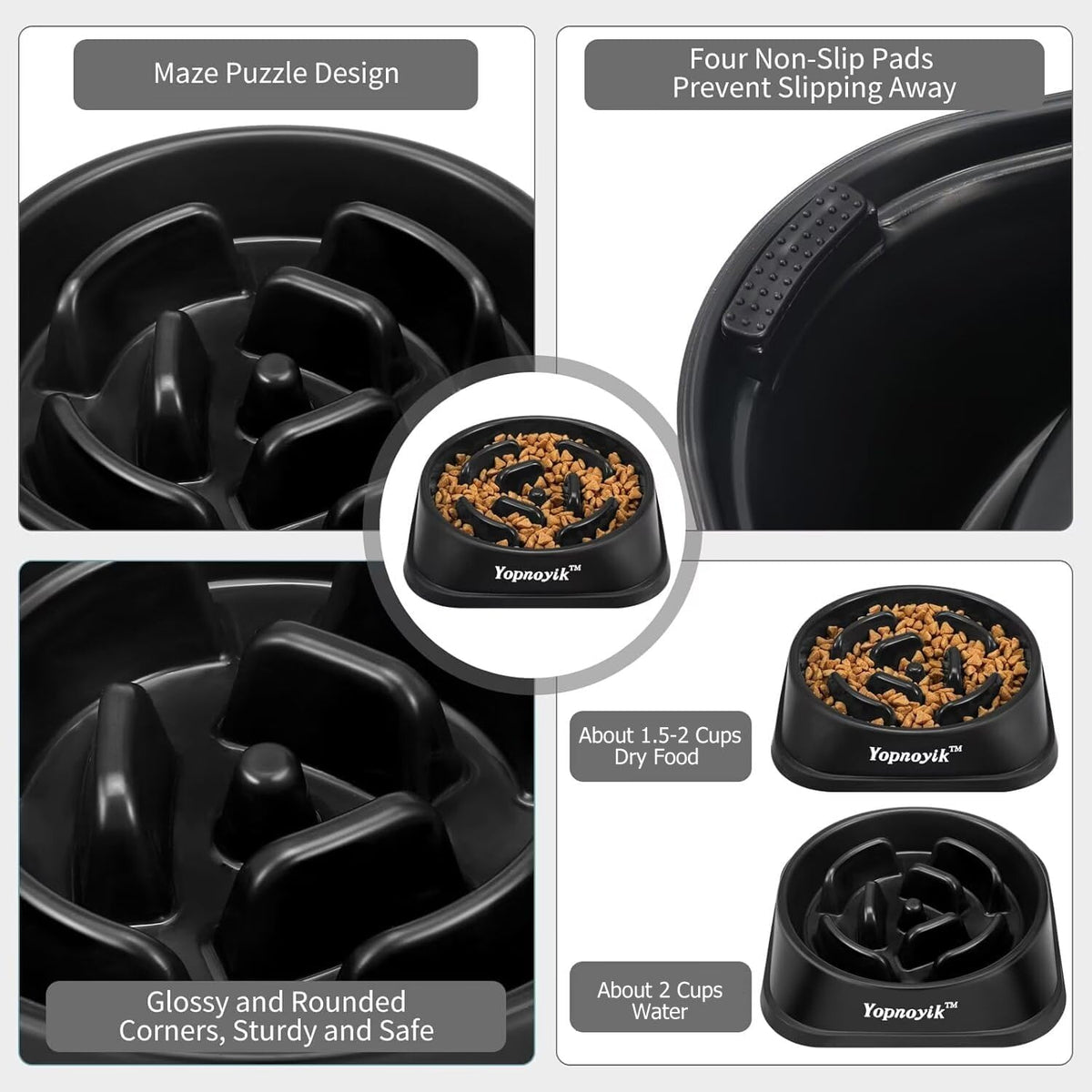 2 Pack Slow Feeder Dog Bowls for Medium Dogs & Cats – Essentials for Dogs - Medium / Black - image 3