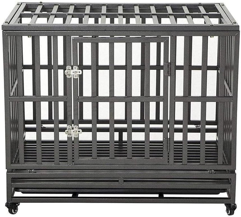 LUCKUP 38 Inch Heavy Duty Dog Cage Metal Kennel and Crate for Large - 37.5"L x 25.5"W x 32.0"H / Dark Silver