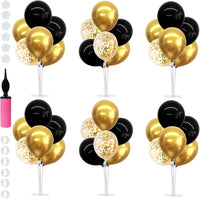TONIFUL 4 Set Black Gold Balloon Stand Balloon Centerpieces for Table – Fun for Kids & Family - Black Metallic Gold / 6 Set Balloon Stand
