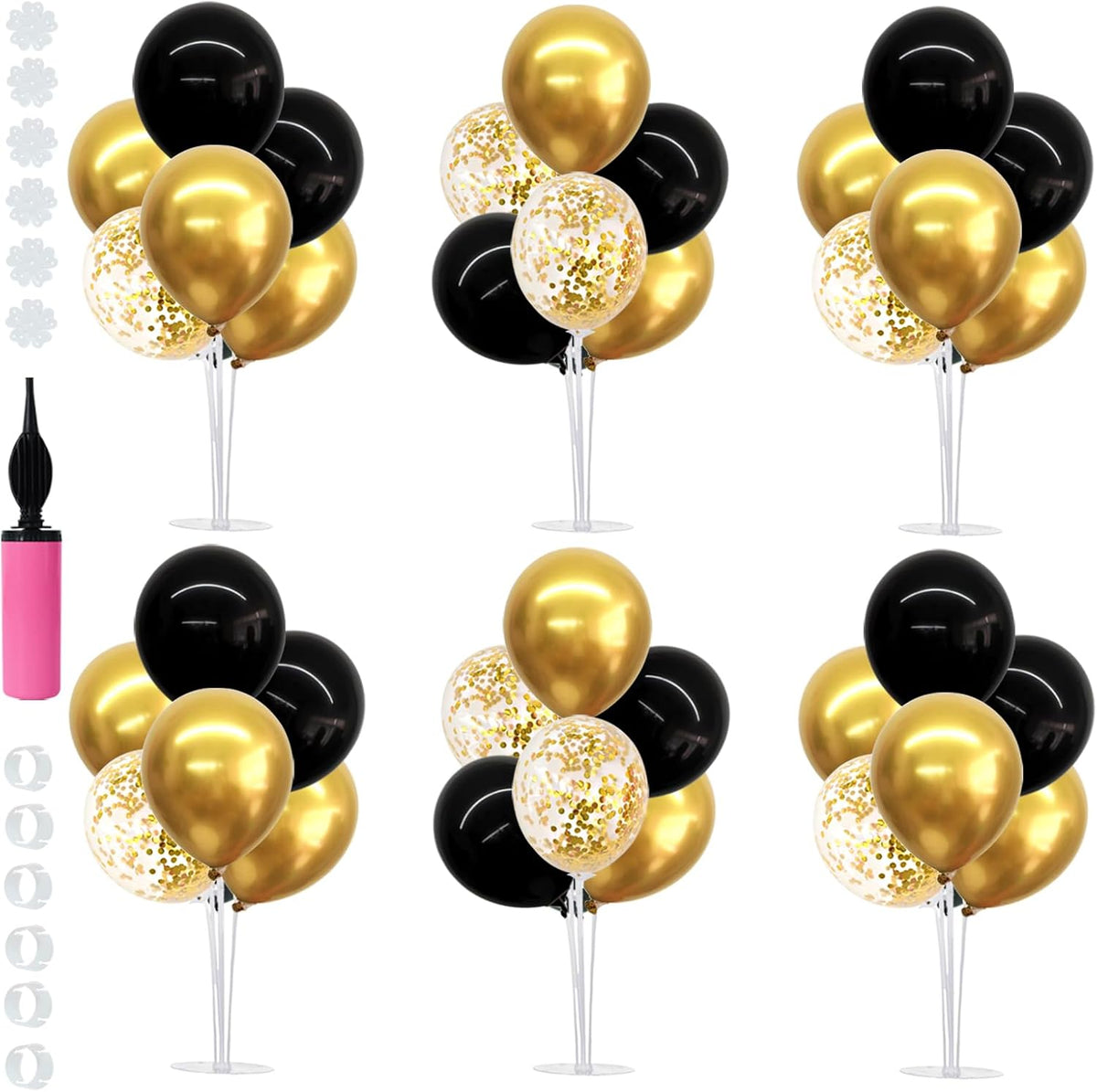 TONIFUL 4 Set Black Gold Balloon Stand Balloon Centerpieces for Table – Fun for Kids & Family - Black Metallic Gold / 6 Set Balloon Stand