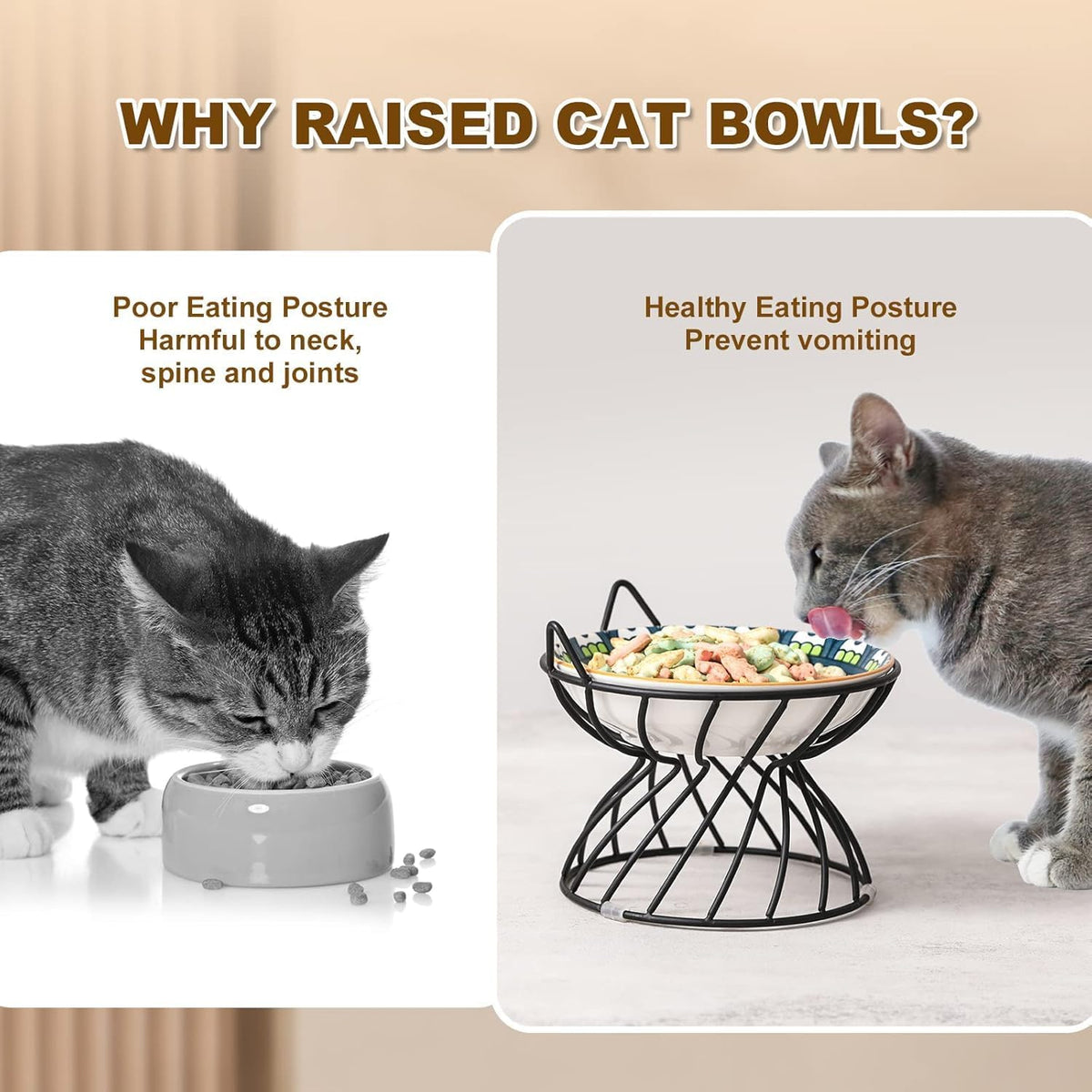 Metal Stand for Cat Dish - Raised Cat Bowl Holder with Anti Slip Sleeves - Black Iron - Elevated - image 2
