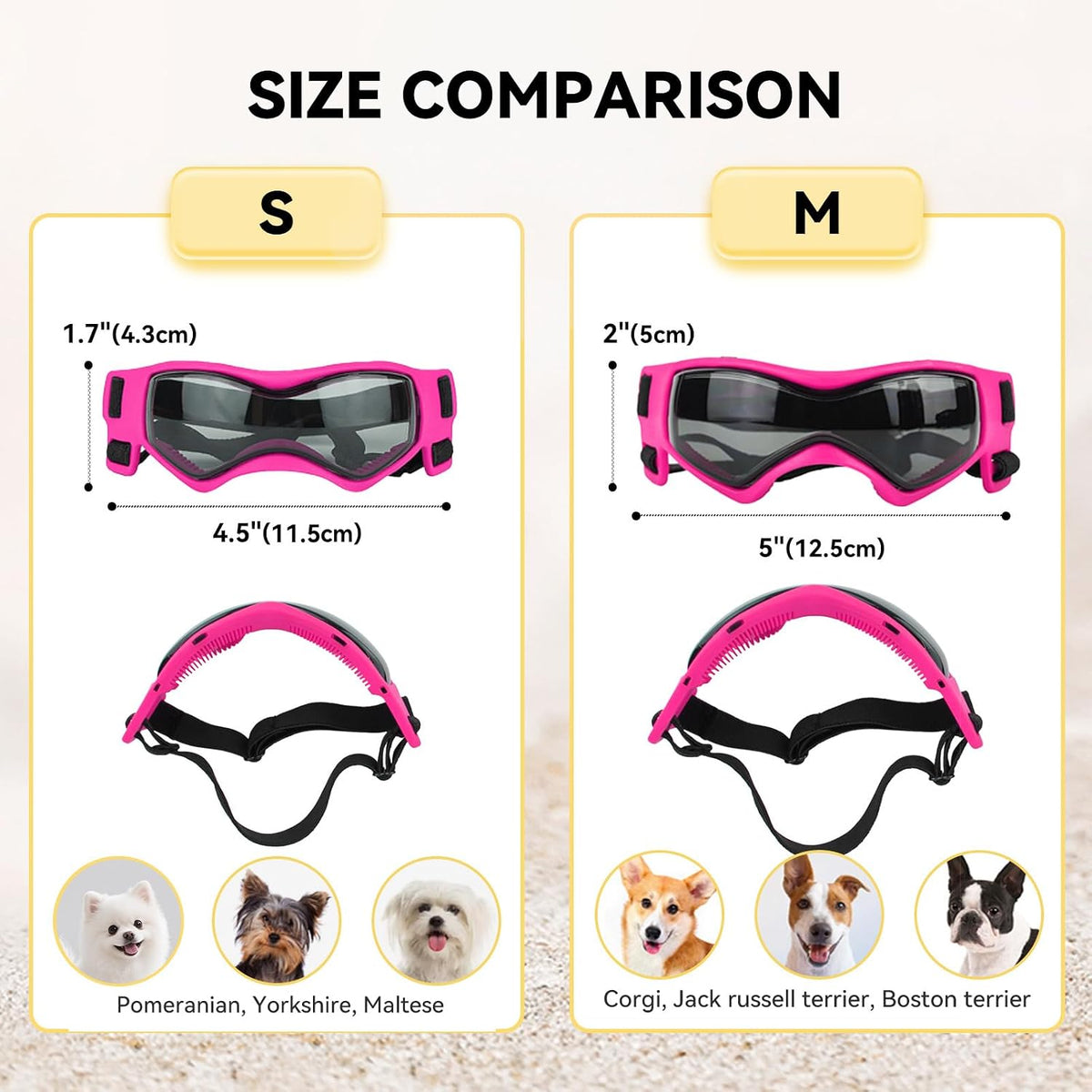 Dog Goggles Small Breed, Dog Sunglasses UV Protection Puppy Eyewear for Small Pet Outdoor Riding - Small / Pink - image 4