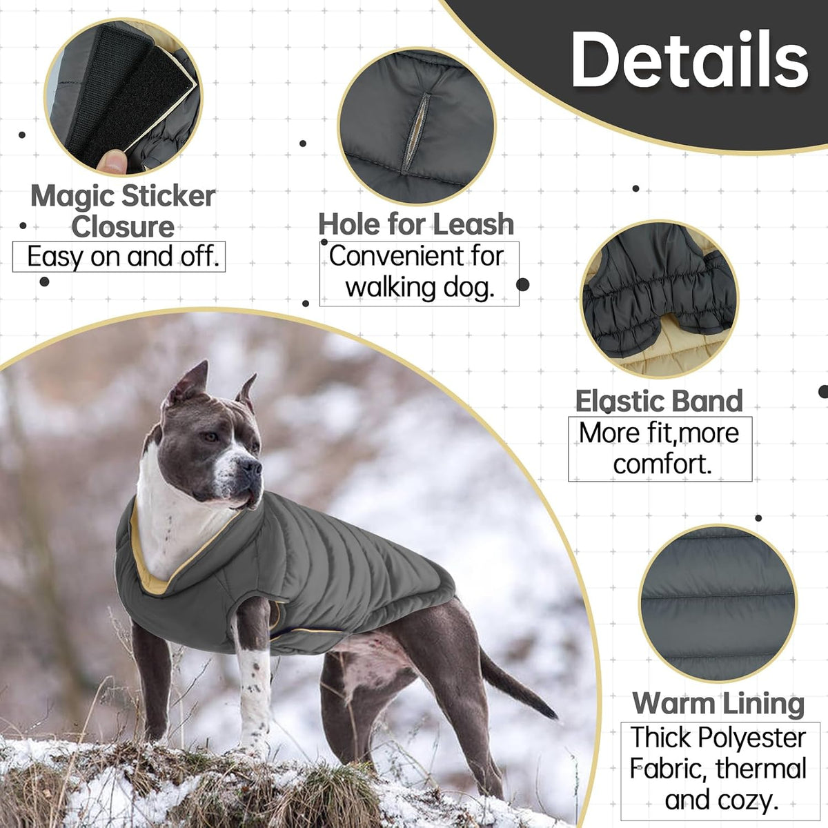 Lelepet Reversible Dog Coat Windproof Dog Jacket Lightweight Puffer - Extra Large / Gray - image 3