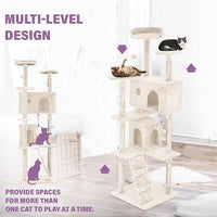 70 Inches Cat Tower for Indoor Cats Multi-Level Cat Condos XL Cat Tree Climbing Tower with Scratching Posts, Hanging Toys, Beige