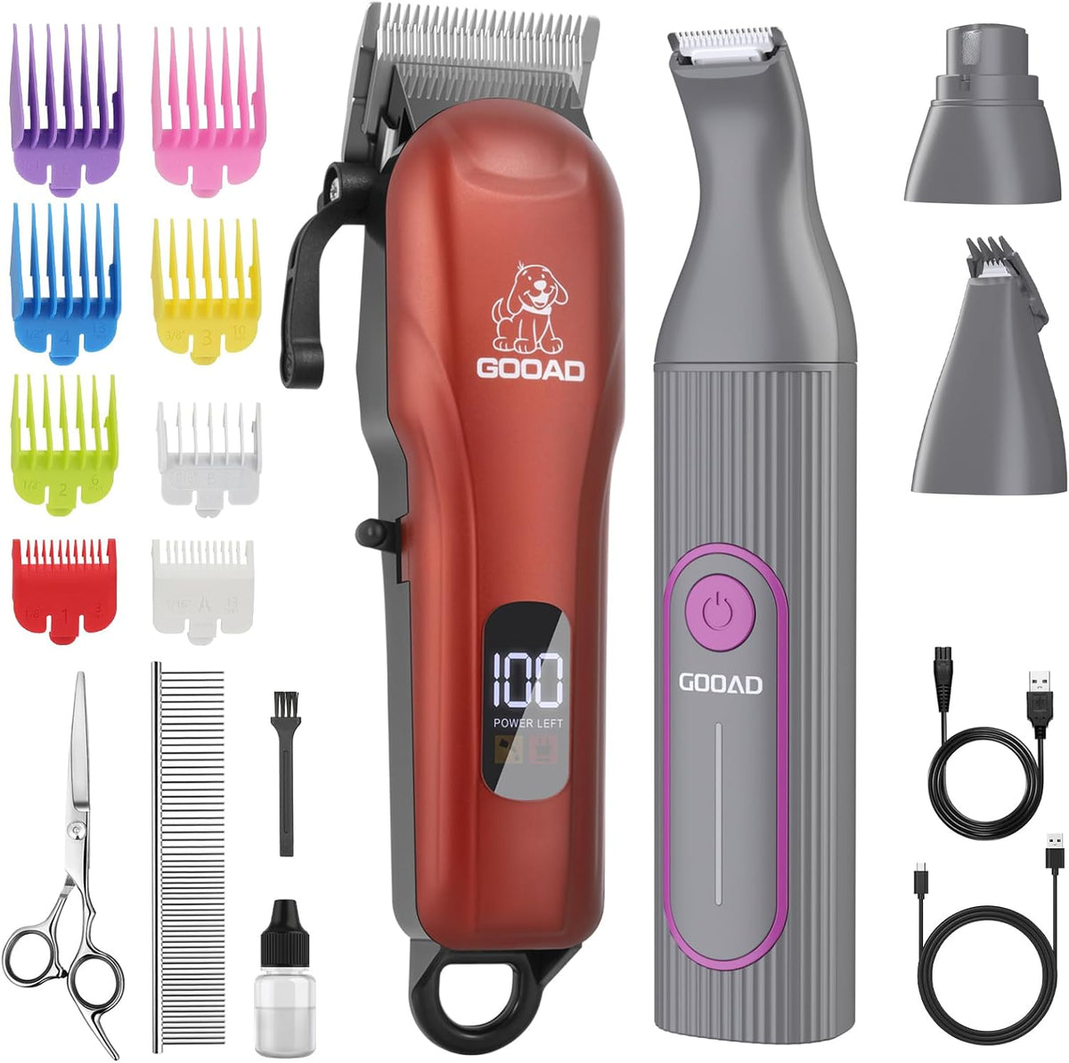 Dog Clippers Grooming Kit with Paw Trimmer - Red