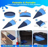 Jecoo Dog Pool for Large Dogs Kiddie Pool Hard Plastic Foldable Dog - Blue / XL-63" x 12" - image 4