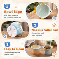 2 Pcs Elevated Cat Bowls, Raised Ceramic Food Bowls, Blue, Green – Essentials for Cats - Green, Yellow - image 3