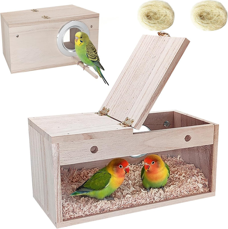 Parakeet Nesting Box, Wooden Bird Nest Breeding Box with Perch - Transparent-M