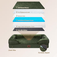 EHEYCIGA Orthopedic Dog Beds for Large Dogs, Waterproof Memory Foam Large Dog Bed with Sides, Non-Slip Bottom and Egg-Crate Foam Pet Couch Bed with Washable Removable Cover, Dark Green