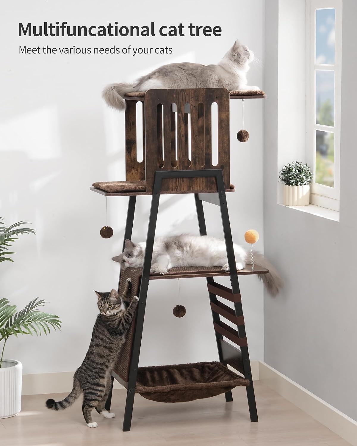 Modern Cat Tree, Big Hammock - Rustic Brown - image 3