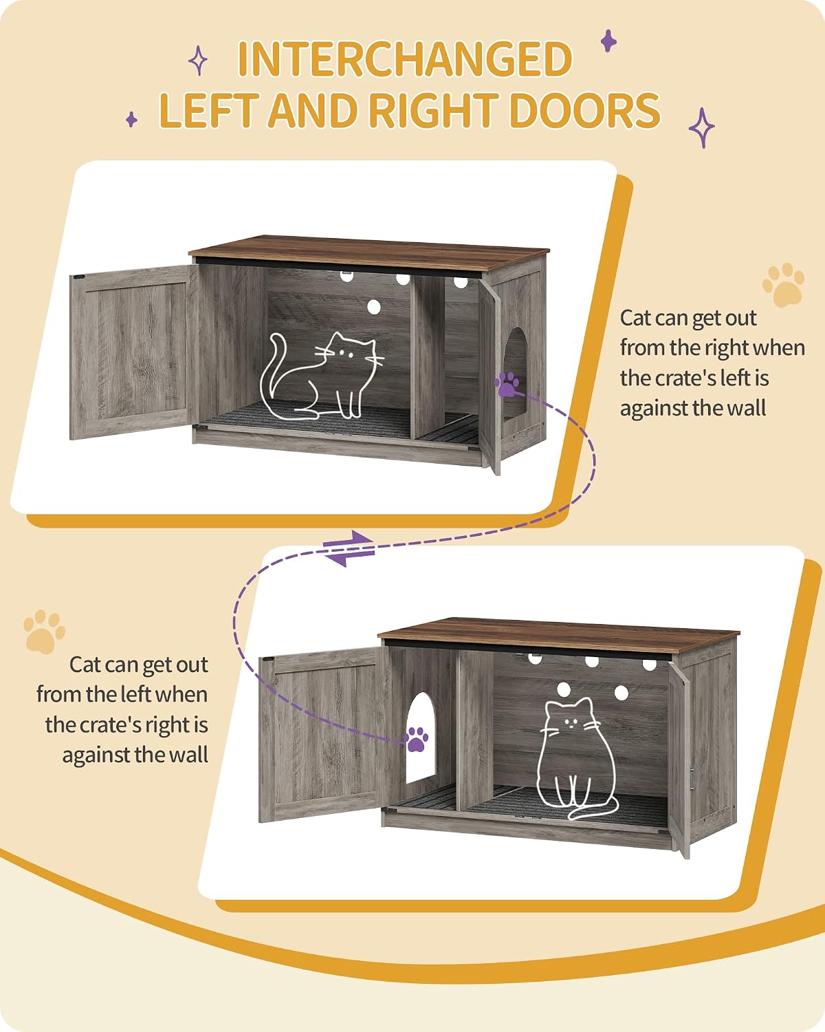 Hzuaneri Cat Litter Box Enclosure - Light Ivory and Brown / 39.4"L x 21.7"W x 23.6"H - image 4
