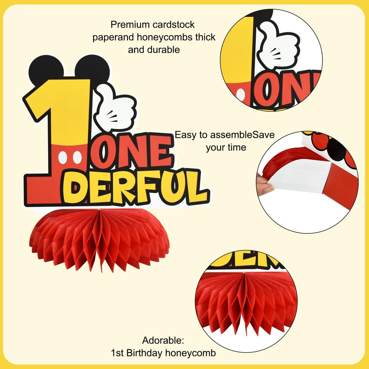 TONIFUL 1st Birthday Black Red Yellow Mouse Themed Table Centerpieces – Fun for Kids & Family - Red Mouse ONE - image 3