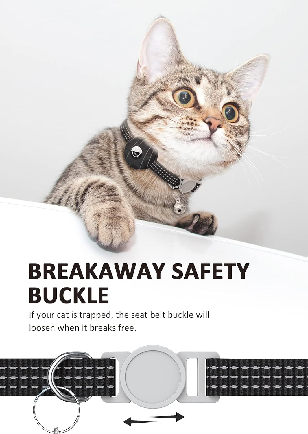 AirTag Cat Collar, Reflective Kitten Collar Breakaway – Essentials for Cats - Black - image 4
