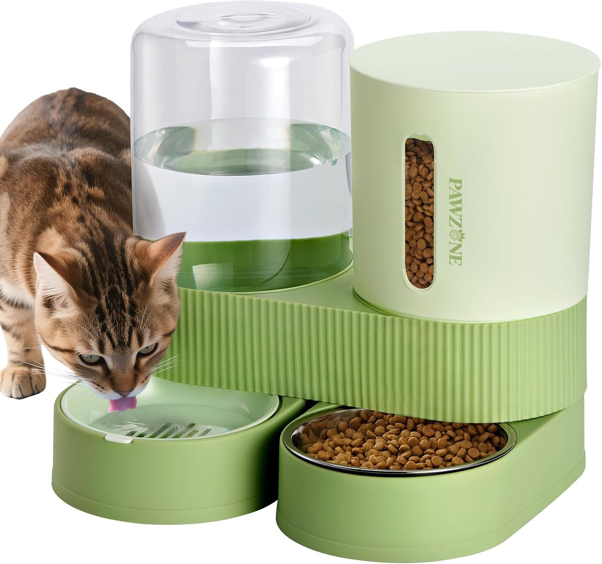 Automatic Cat Feeder Stainless Steel Water Dispenser Gravity Food - Green