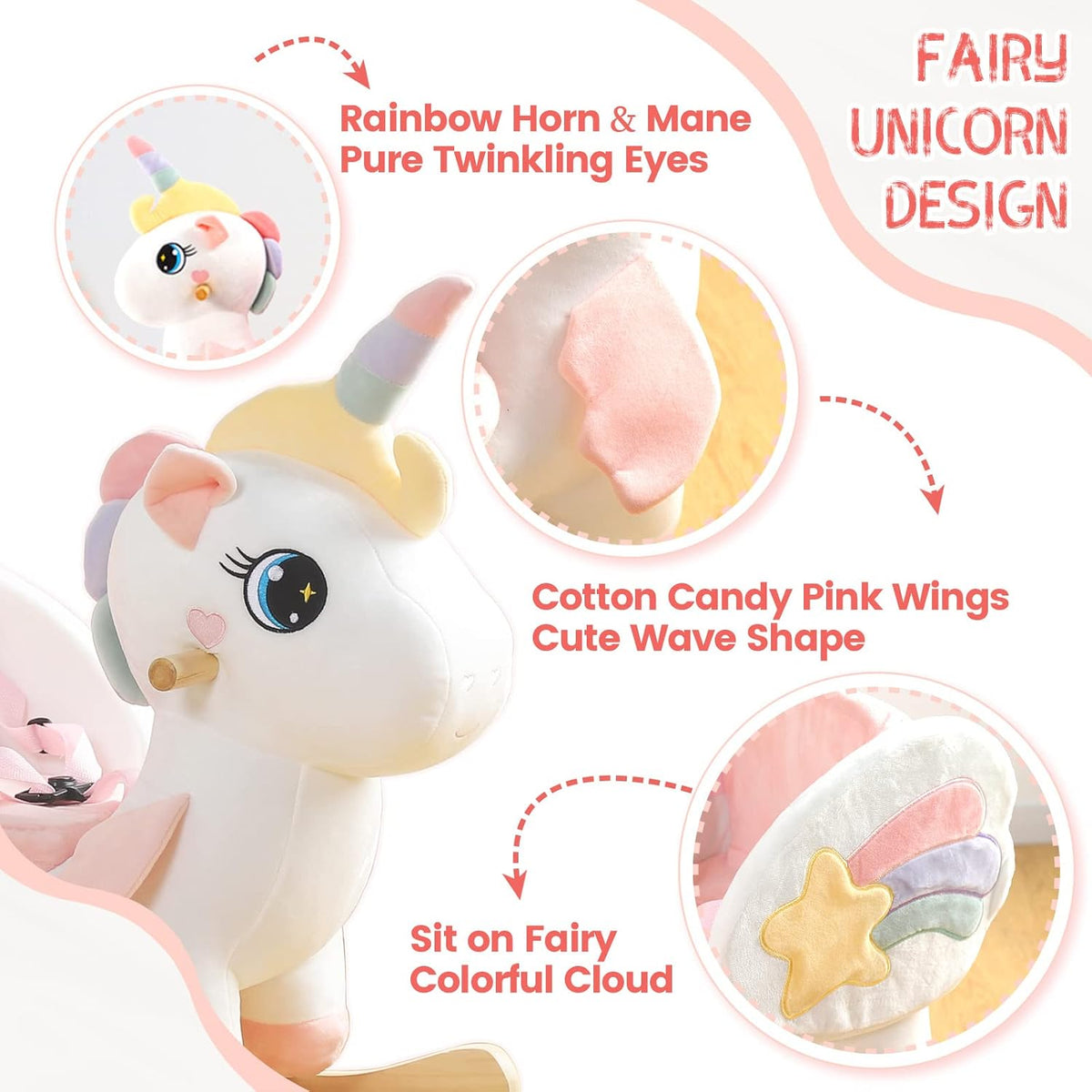FUNLIO Unicorn Baby Rocking Horse - Beautiful Baby White Unicorn - image 3