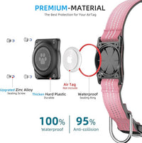 Upgraded AirTag Dog Collar, IP68 Waterproof Air Tag Dog Collar Holder, Reflective, Ultra-Durable, Comfortable Padded, Heavy Duty Dog Collars for Small Medium Large Dogs (S (10.6"-13.6"), Pink)
