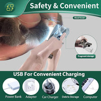 2 in 1 Cat Nail Clippers & Dog Nail Clippers Trimmers for Large Medium Small Dogs Cats Claw Trimmer Quick Sensor and Safety Guard USB Rechargeable with 2 LED Lights Dogs Nail Trimmer