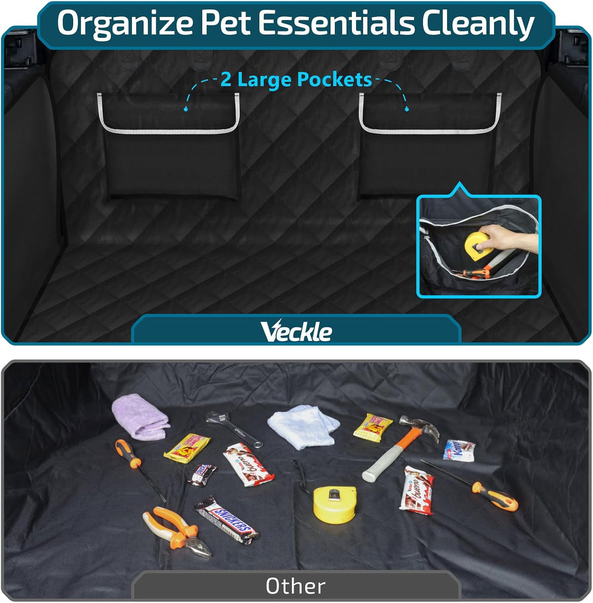 SUV Cargo Liner for Dogs - Trunk Cover with Side Walls for Compact SUV – Essentials for Dogs - Black with Pockets / Large (With Flaps) 93" - image 4