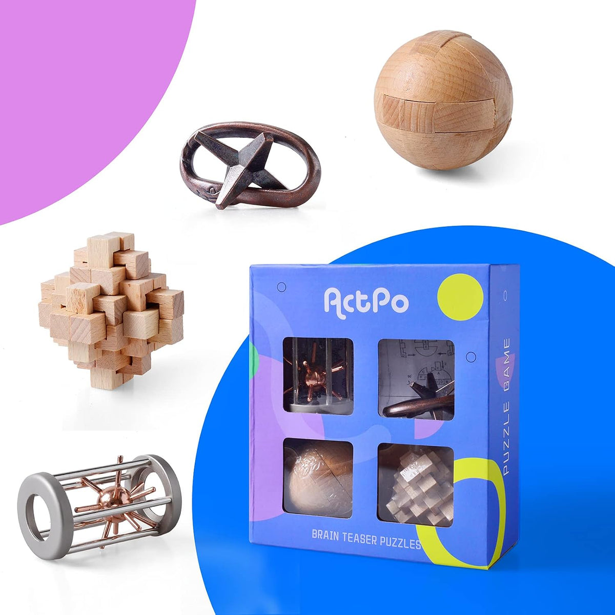 ActPo 9 piece brain teaser puzzles set with metal and wooden 3D puzzles - view 11