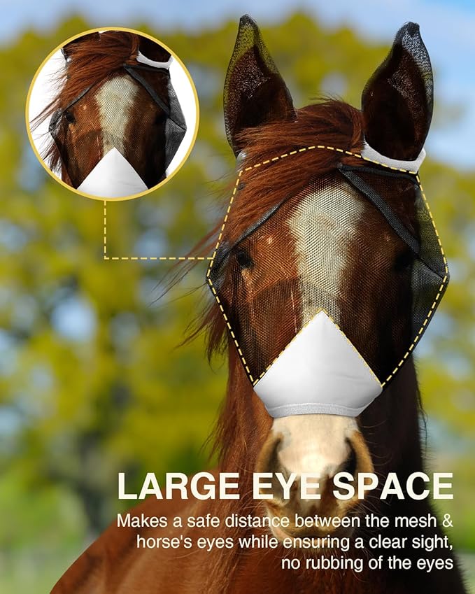 Hilltown Adjustable Fly Mask for Horse with Ears - UV-Block, Large Eye Space, Breathable, Built to Last, Comfort Fit - Horse Fly Mask for Daily Stable, Hot Weather Riding & Competition - Pony, Grey