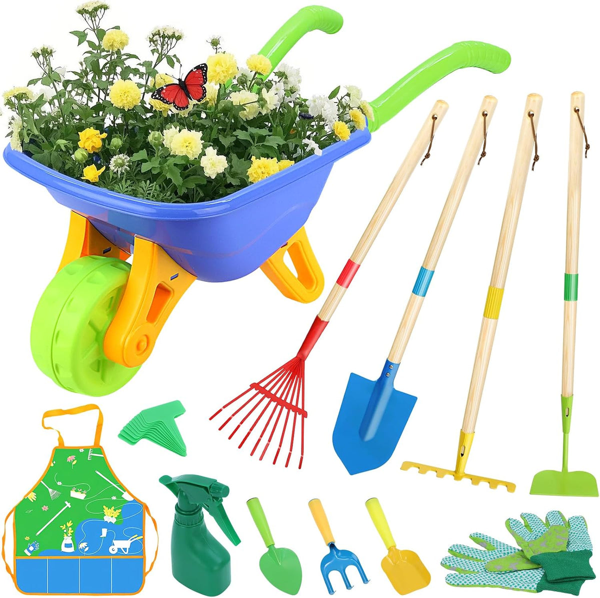 Magic4U 22 piece kids gardening tools set with shovel, rake, gloves and apron - view 2