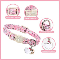 Halloween Cat Collar-2Pack Autumn Pumpkin Kitten Collars-Funny - Floral Ghost Pumpkin & Pink Ghost Party - image 2