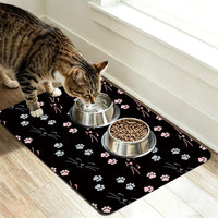 Patterned Cat & Dog Bowl Mat for Food and Water - Small (12" x 20") / A-Black-catpaw - image 2