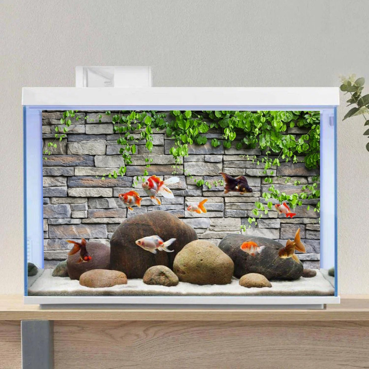 72x18 in Stone Brick Wall Aquarium Backdrop Leaves Fish Tank - 24x12in/60x30cm - image 4