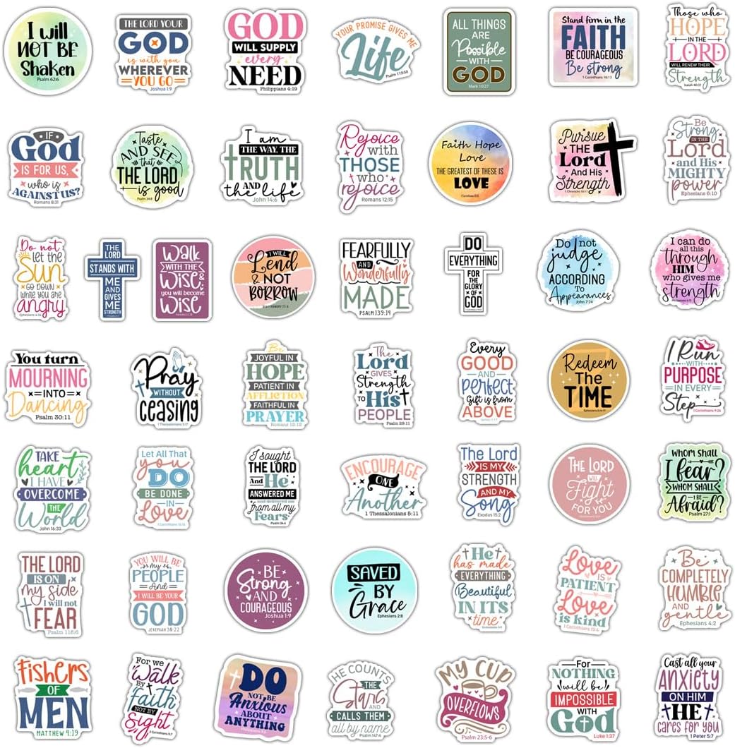 Krazy4K 100 pack waterproof vinyl Christian stickers with faith and Bible verse messages - view 9