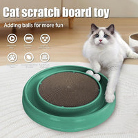 Interactive Cat Scratcher with Two Rotating Balls,Durable Scratch Pad for Indoor Play,Cardboard Cat Scratcher Pad with Cat Toy Ball Track and Catnip,2-in-1 Cat Toy (Green)