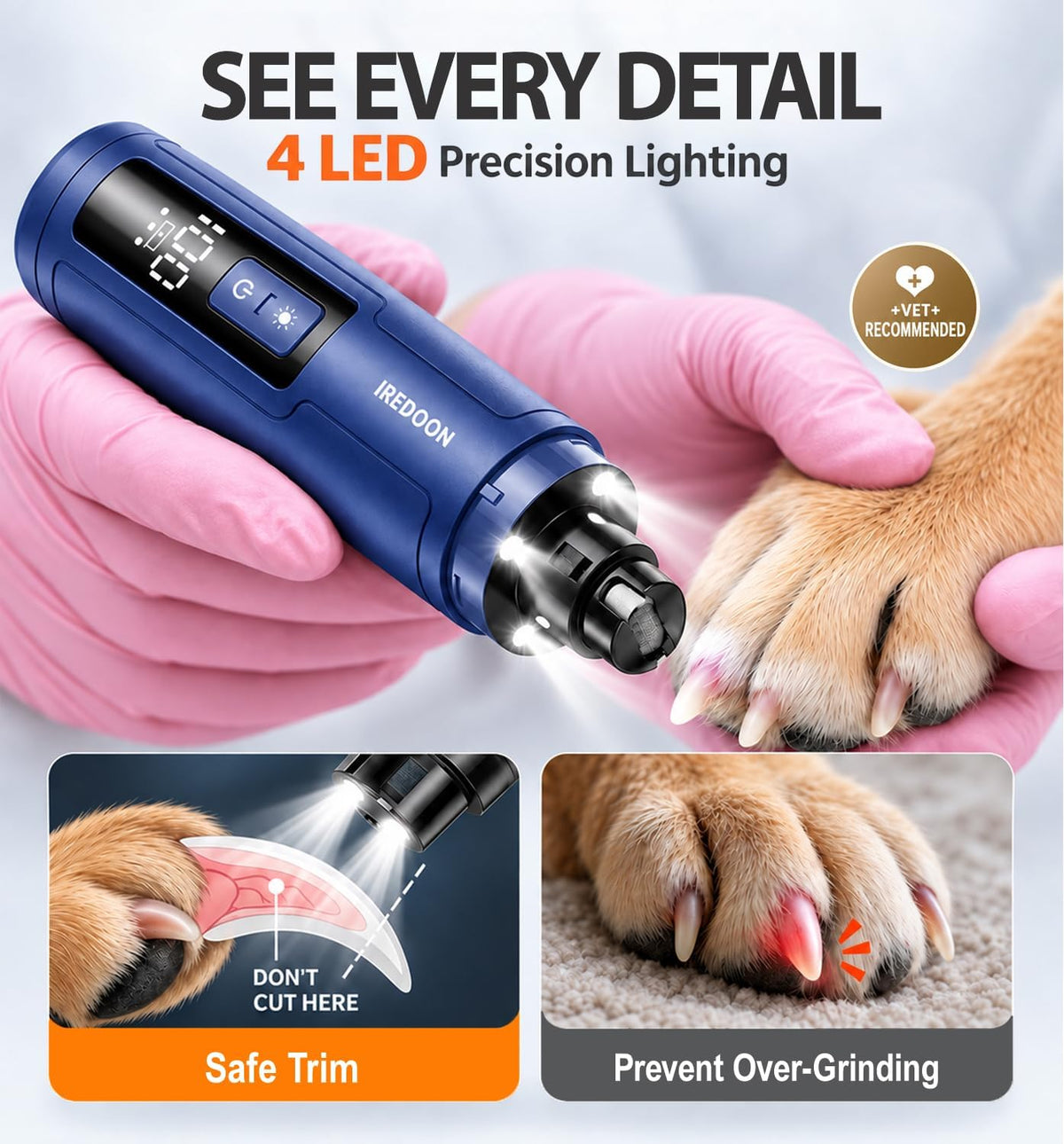 Dog Nail Grinder with 4 LED Lights - Sapphire Blue - image 4