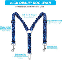 SlowTon Double Dog Seat Belt for Car with Elastic Bungee Buffer - I.Blue Paws / 2 Medium in 1 - image 3