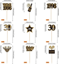 36PCS Happy 80th Birthday Cupcake Toppers Double Sided Black Gold - Vintage / 30th - image 2