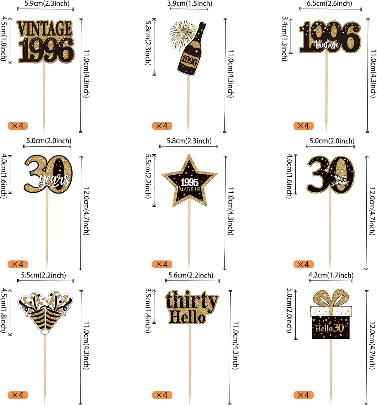 36PCS Happy 80th Birthday Cupcake Toppers Double Sided Black Gold - Vintage / 30th - image 2
