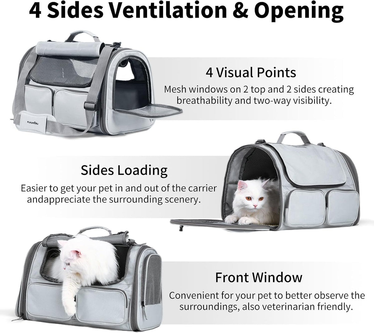 FUKUMARU Cat Carrier, Airline Approved Dog Carrier with Rollable Cover – Essentials for Cats - Ash Grey - image 4