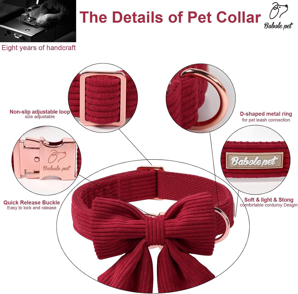 Green Dog Collar with Bow Tie, Christmas Bowtie Dog Collar M – Essentials for Dogs - L / T-Wine Red - image 3