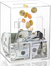 Clear Pink Piggy Bank with Lock & Key for Adults - Clear