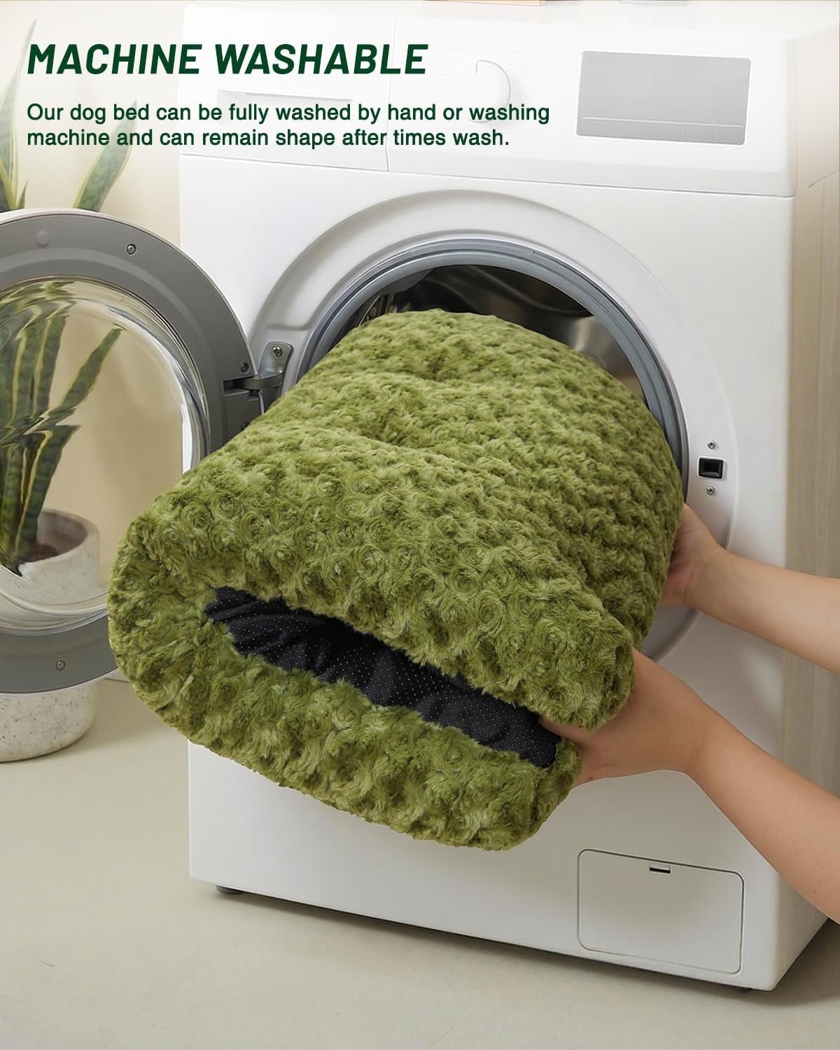 KSIIA Washable Dog Bed Medium Size Dog Crate Bed Plush Pet Mat - Green / 29.0"L x 21.0"W x 3.0"Th - image 2