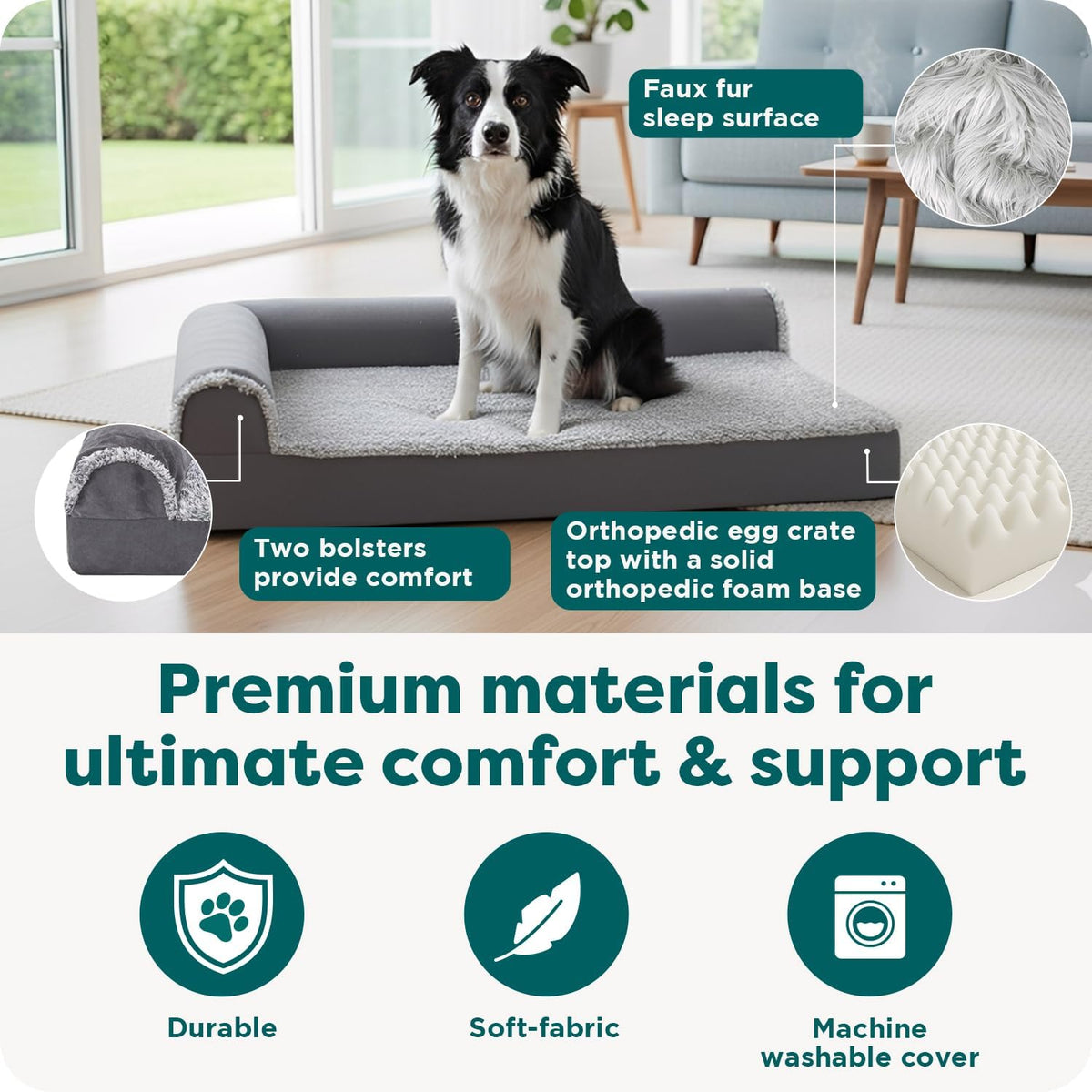 Furhaven Orthopedic Dog Bed for Large Dogs w/ Removable Bolsters - Jumbo / Deep Sapphire - image 4