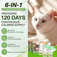 Cat Calming Diffuser with Three Timing Functions, 6-in-1 Cat Pheromones Calming Diffuser Kit, 120-Day Anxiety Relief, Stress Reduction & Relaxation for All Cats (2 Diffusers + 4 Refills)