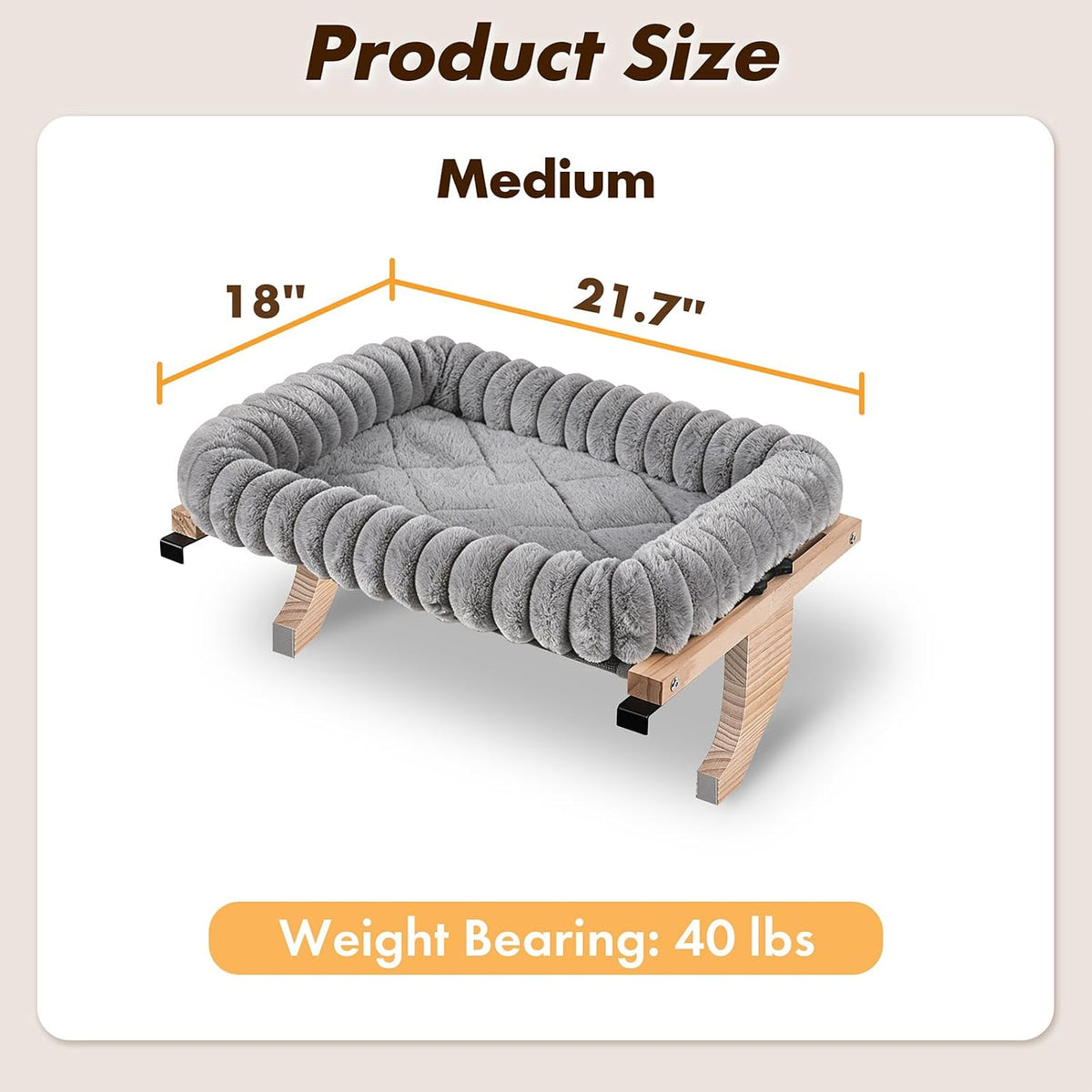 Cloud-Soft Wooden Cat Window Sill Perch with Zipper Cushion - Gray / Medium - image 4