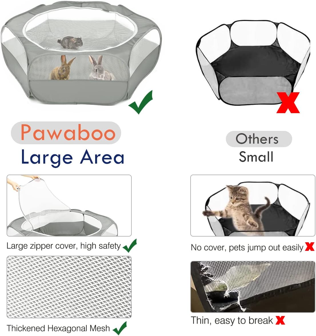Pawaboo Small Animal Playpen, Waterproof Portable Pet Cage Tent - B-Gray / 1 - image 3