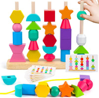 Hieoby Montessori Wooden Beads Sequencing Toy Set